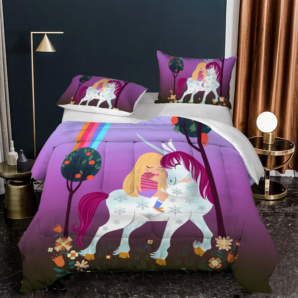 

2021 New Unicorns 3D Prints Duvet Down Cotton Comforter Summer Quilt Queen Size Thick Quilting Blanket Color Horse Bedding Set