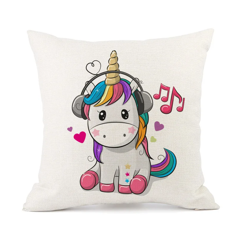 

Creative Unicorn Cushion Cover Cute Unicorn Rose Flower Throw Pillow Case For Sofa Cotton Linen Decorative Pillowcase Cover