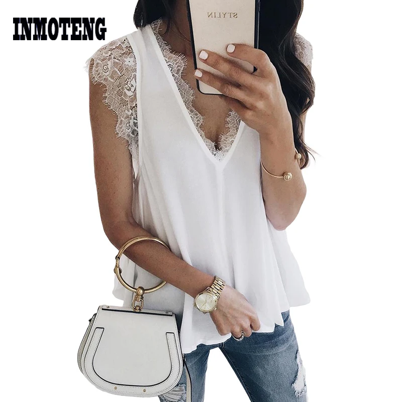 Новинка 2020 однотонный летний топ с цветочным кружевом и V образным вырезом