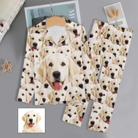 custom face pet dog home clothes sleepwear women nightwear personalized unique gift female indoor girl long soft pajama set suit