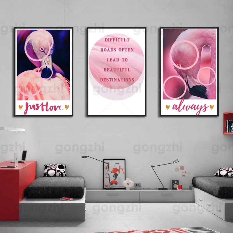 

Pink Flamingo Abstract Canvas Painting Wall Pictures for Living Room and Bedroom Nordic Home Decoration