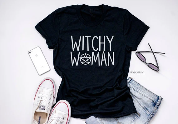 

Witchy women funny graphic t-shirt new fashion halloween slogan cool girl bride tribe girl cotton grunge art tees tops- K158
