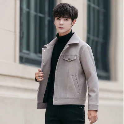 Шерстяное пальто Мужская короткая куртка корейской версии британская ветровка