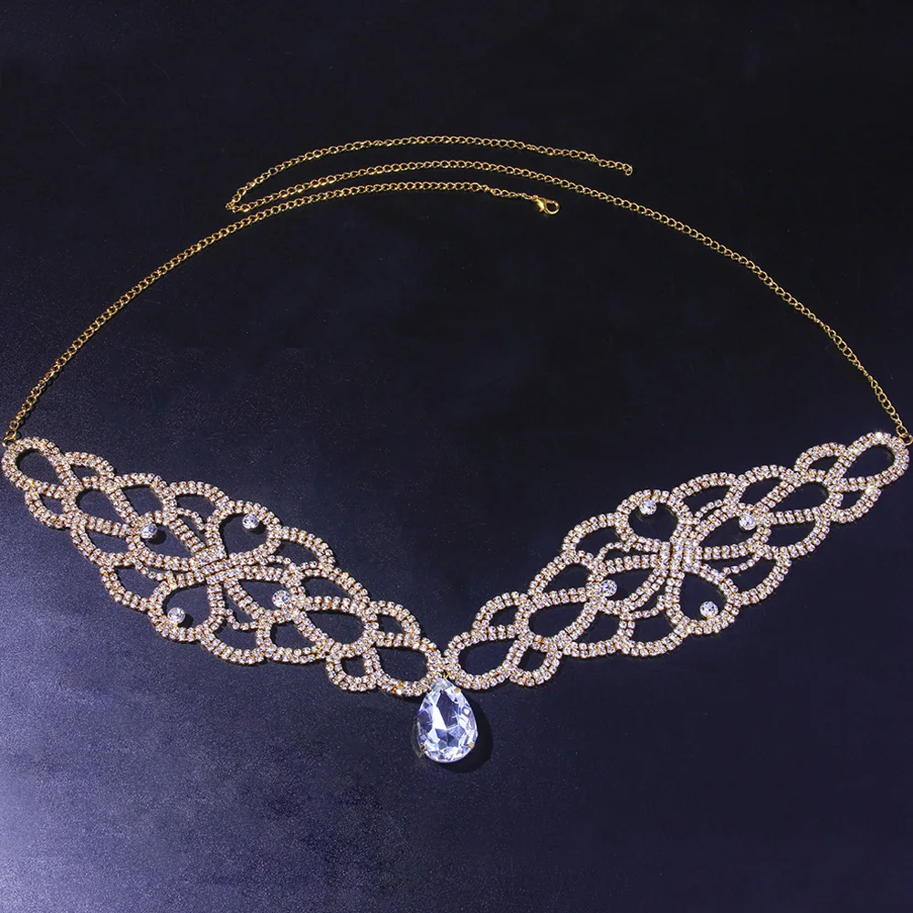 Stonefans New Fashion Crystal Rhinestone Belly Chain Thong Underwaer Big Water Drop Pendant Waist