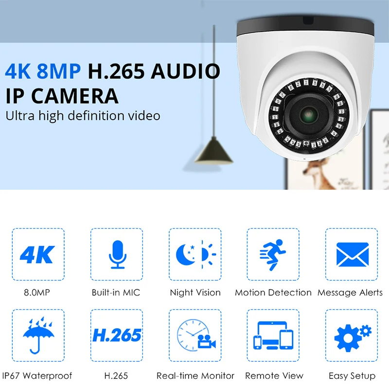 

Hiseeu Mini 4K POE IP Camera Audio 8MP Waterproof Indoor Network Dome Security CCTV Camera IR H.265 CCTV Video Surveillance