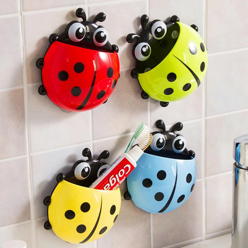 

Cute ladybug insect toothbrush holder Cartoon Toiletries Toothpaste Holder Wall Suction Bathroom Sets cup tooth brush container