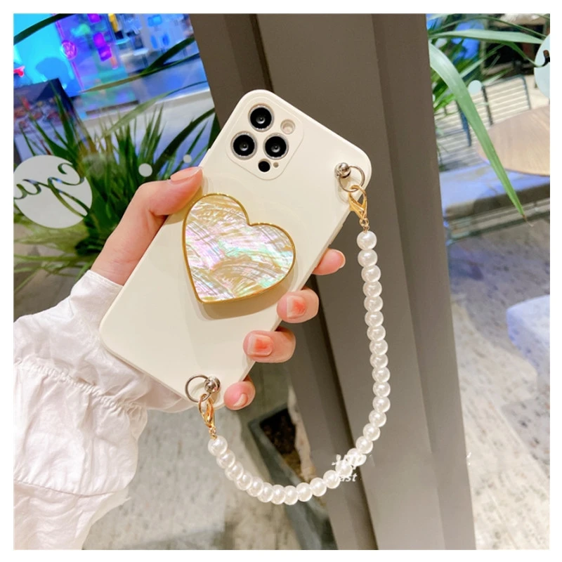 

Love Herat Holder Stand Soft Pearl Bracelet Chain Phone Case For iphone 12 MiNi X XR XS 11 Pro Max 6S 7 8 plus SE 6 cover