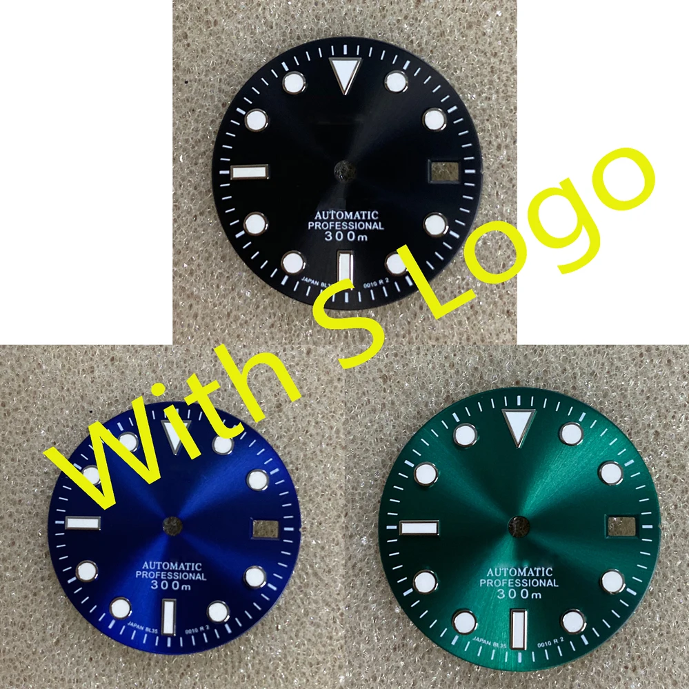 Зеленый светящийся циферблат SKX007 29 мм подходит для японского движения NH35