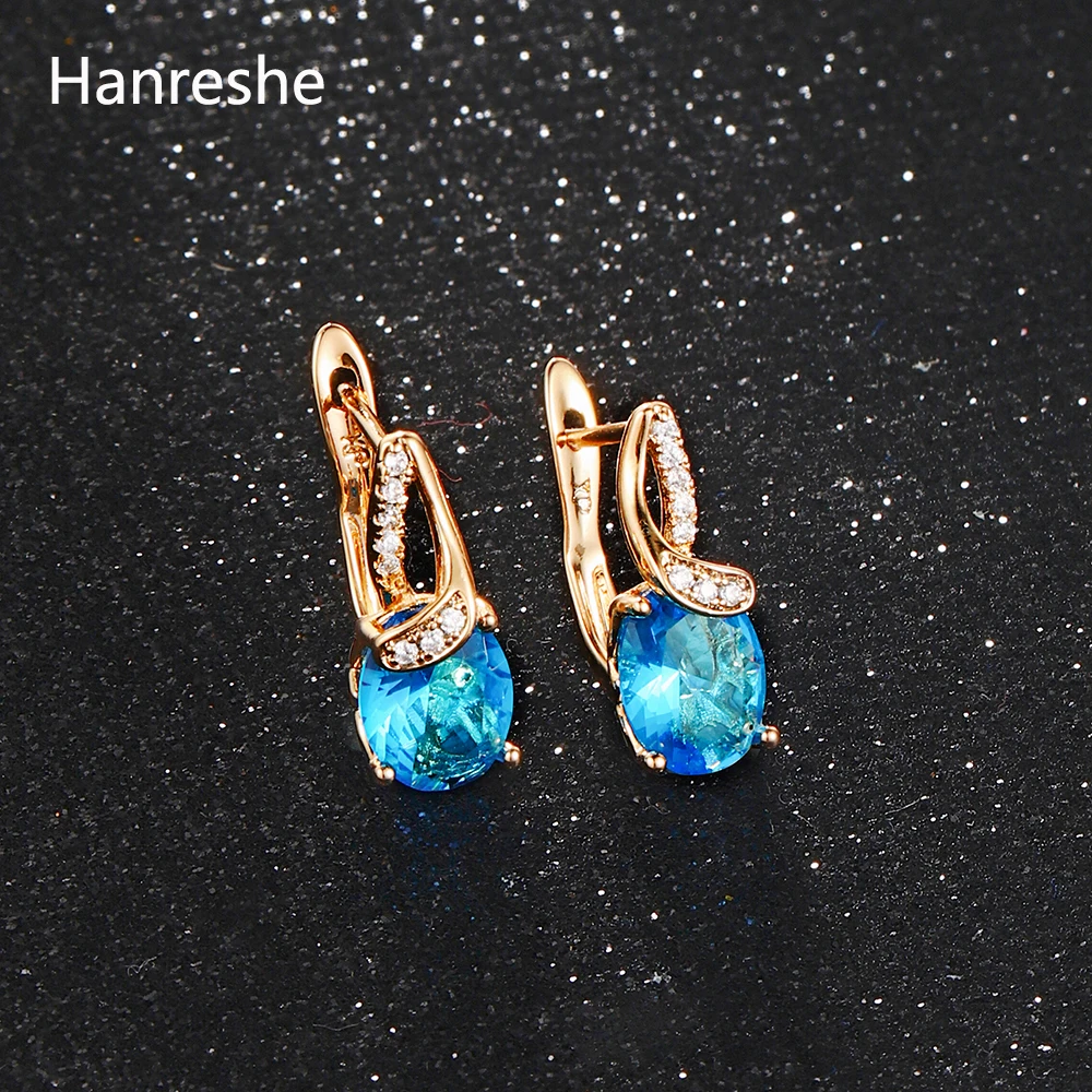 

Hanreshe White Blue Crystal Stud Earrings Horse Eye Luxury Classic Cute Jewelry Wedding Party Gold Exquisite Earings Woman Gift
