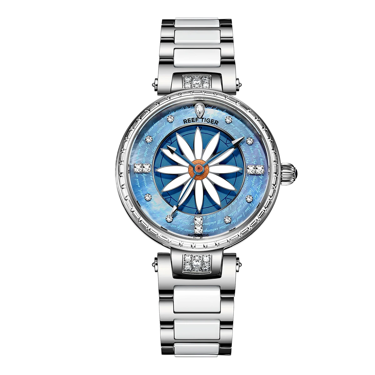 

Reef Tiger/RT Fashion Lily Women Watch Diamonds Bezel Full Stainless Steel Watch Relogio Feminino RGA1599