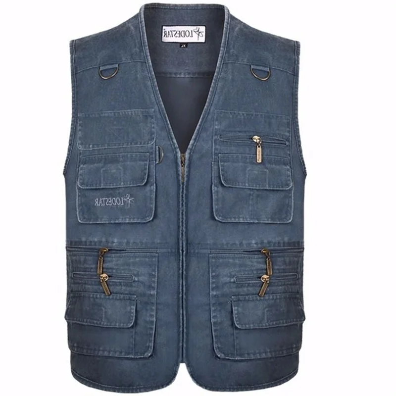 

Мужской джинсовый жилет среднего размера, жилет с несколькими карманами на плечах