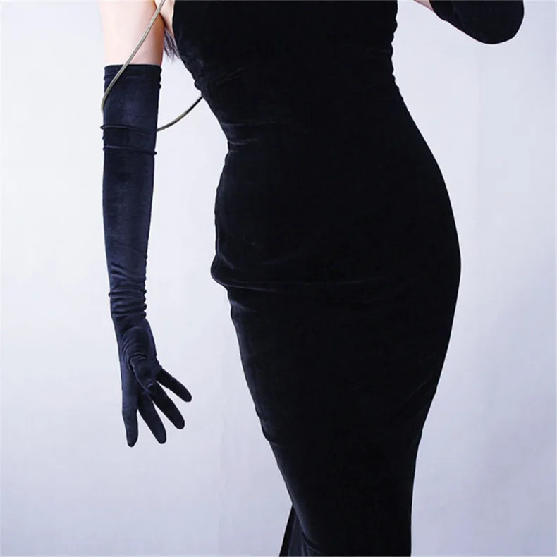 60 см черные велюровые перчатки очень длинные Над Локоть Vestido de noche высокие эластичные черные Лебеди бархатные женские сенсорный экран WSR08