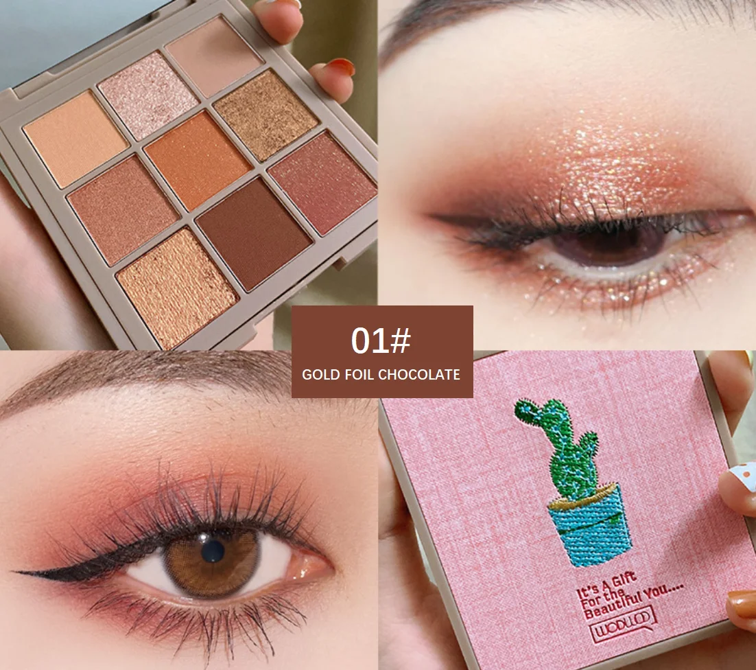 

9 Colors Embroidered Jinbo Chocolate Eyeshadow Palette Pearly Matte Glitter Waterproof Eyeshadow