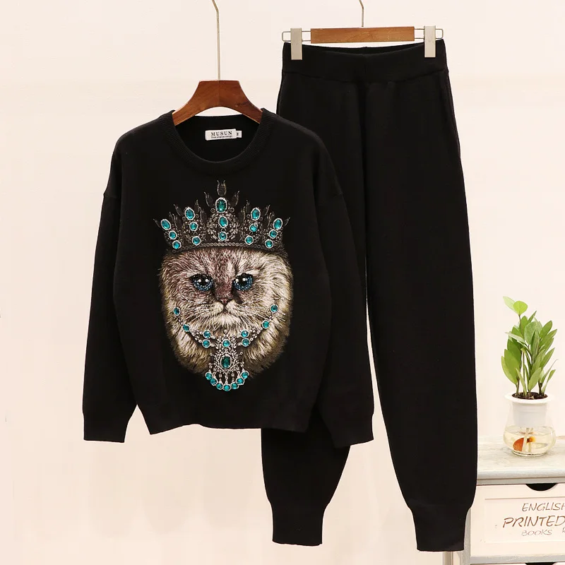 Новинка осени 2020 Женский Модный трикотажный комплект из 2 предметов женский