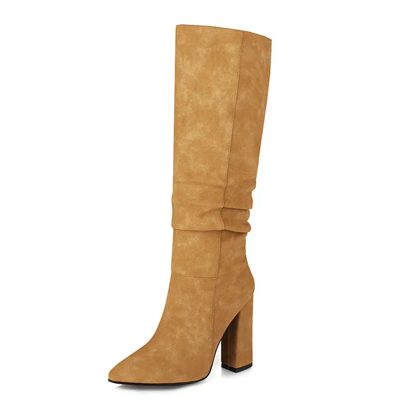 Женские сапоги до колена из искусственной замши модные женские зимние с острым