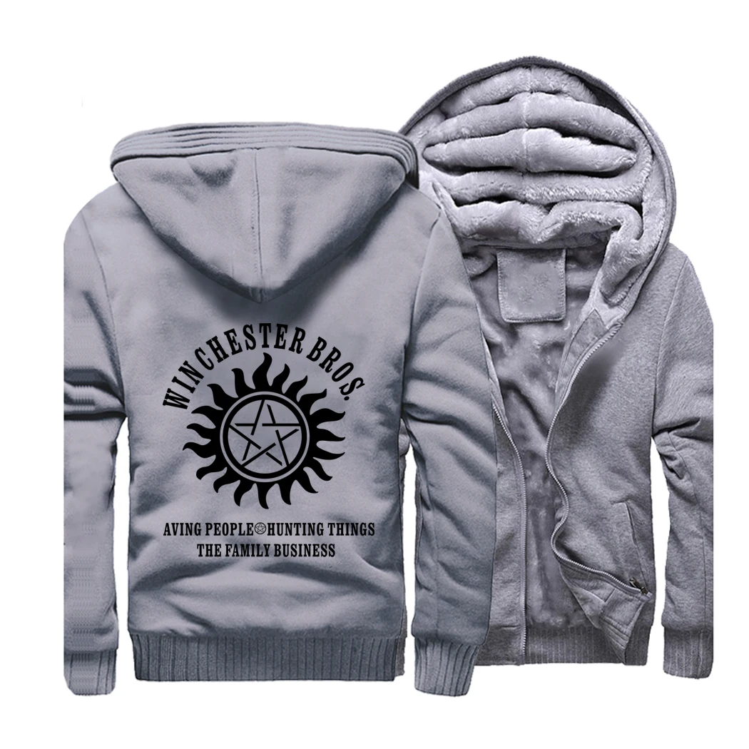 Supernatural Streetwear Hoodies Winchester Brothers Sweatshirt Men Winter Fleece Thick Hooded Sportswear Coat Hoodie Jackets