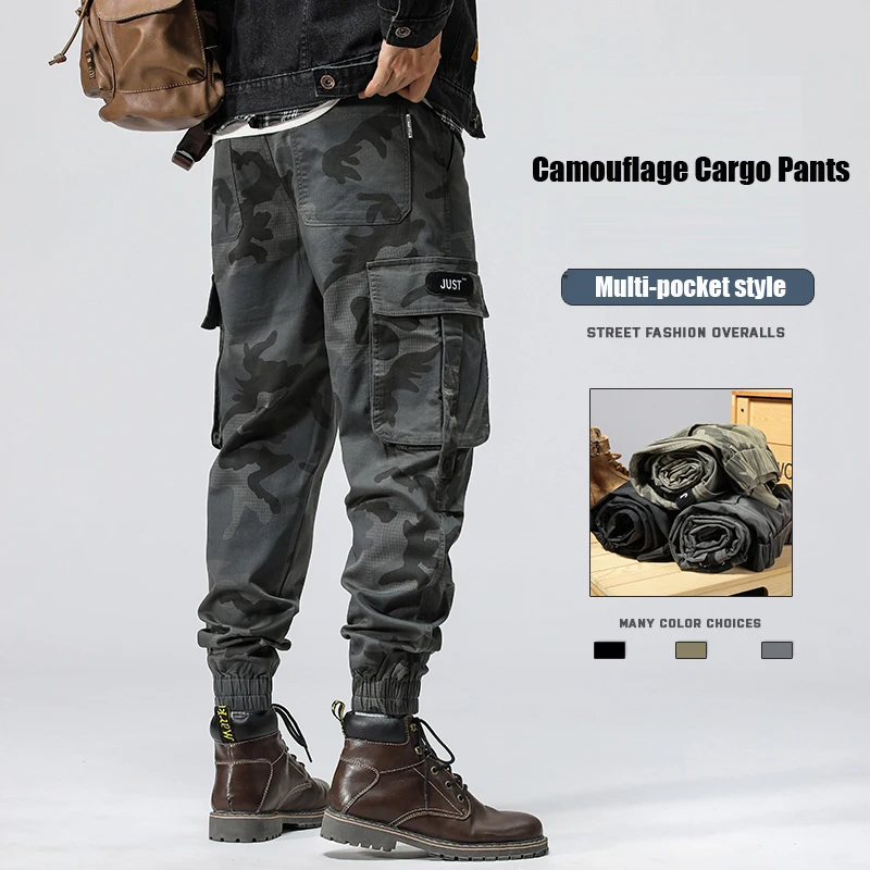 

Men's Camouflage Cargo Pants Multi-pocket Elastic Waist Harem Pants Loose Overalls Hip Hop Casual Streetwear Joggers Trousers