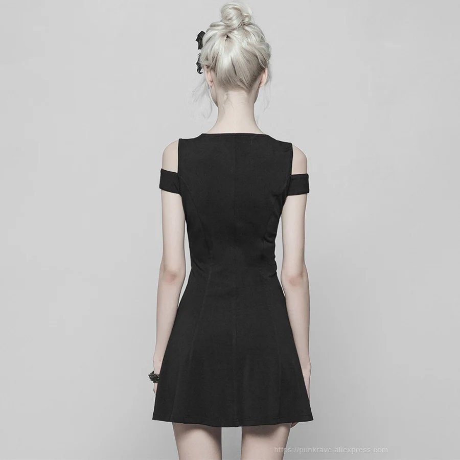 Женское черное трикотажное платье в стиле панк с коротким рукавом Сетчатое без