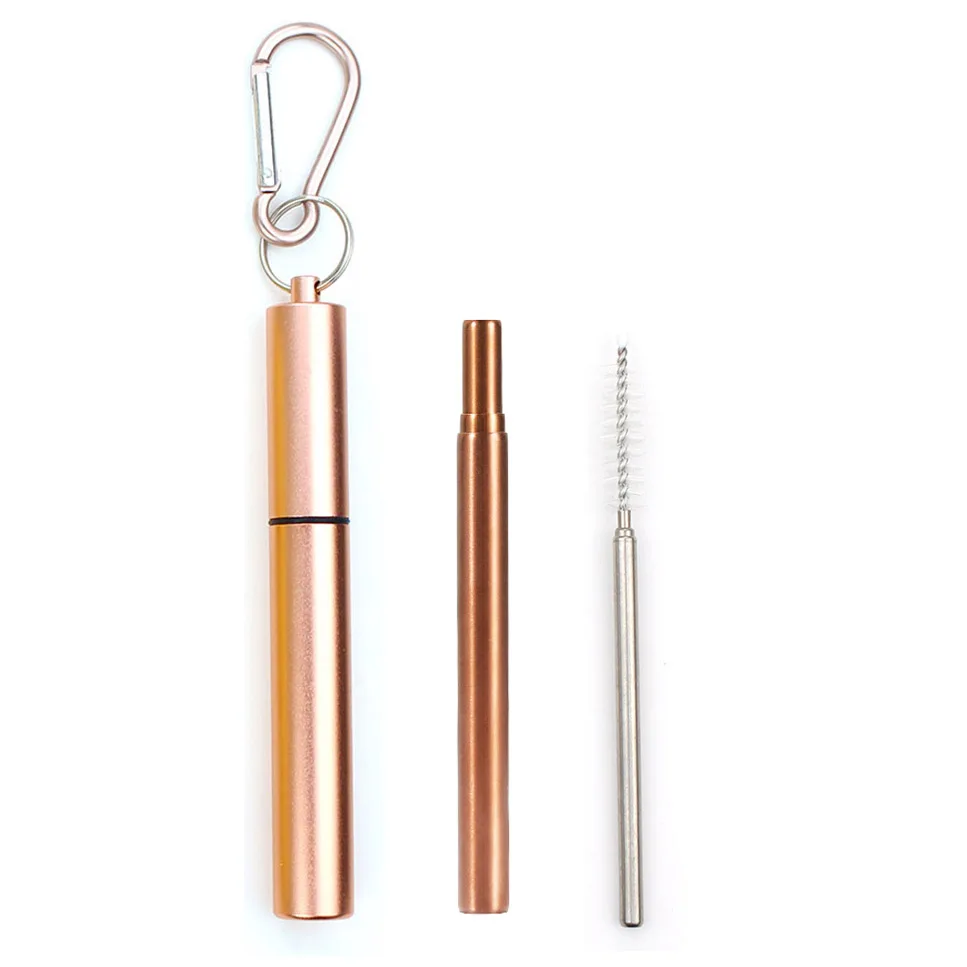 Roseping Telescopic Metal Drinking Straw Collapsible Reusable Straw Portable Stainless Steel Straw with Case and Brush for Travel Outdoor - Цвет: Roseping