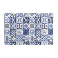 Blue Portuguese Tile Doormat Carpet Mat Rug Polyester Anti-slip Floor Decor Bath Bathroom Kitchen Living Room 60x90