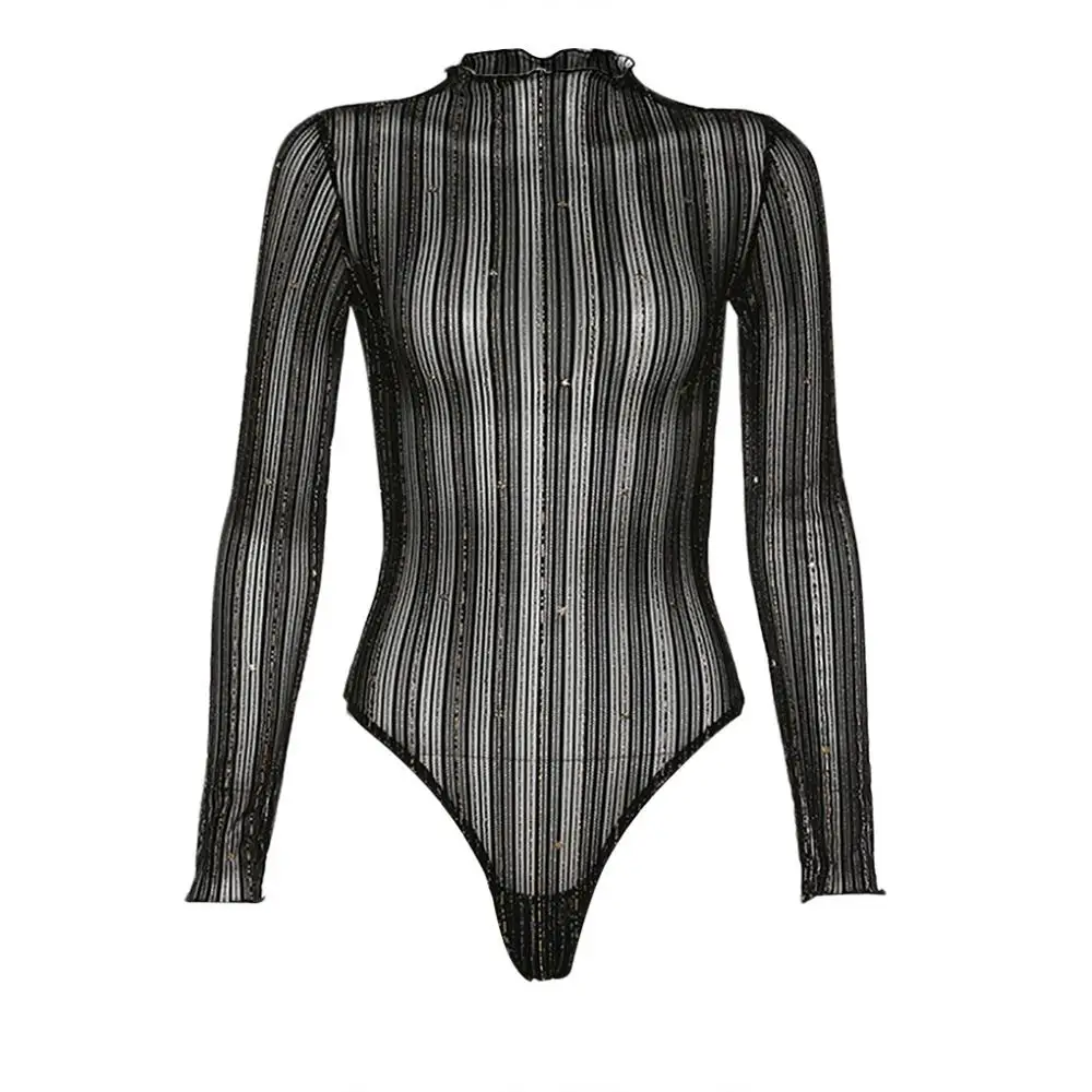 Spring Women Bodysuits Fashion Solid Perspective Long Sleeve Turtleneck Slim Fit Jumpsuit Bodis de Mujer 2020 New Drop Shipping |