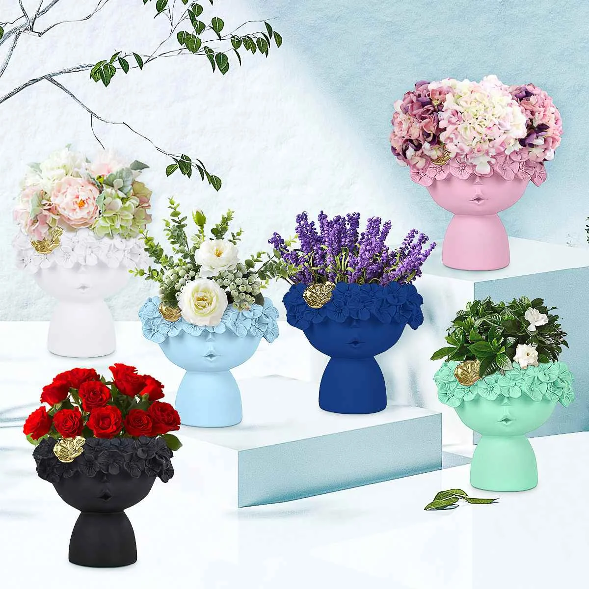 

14 CM Resin Vase Home Decor Planter Pot Head Sculpture Storage Box Pen Holder Creative Home Decoration Accessories Art Ornaments
