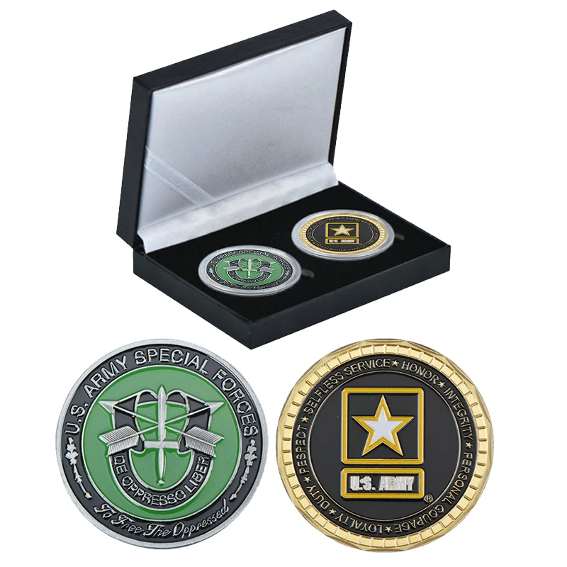 2pcs coins with box2 WR США армейские монеты коллекционные рейнджеры ведущий путь Позолоченные копии монет американская монета Реплика подарки, сувениры на день рождения - Цвет: 2pcs coins with box2
