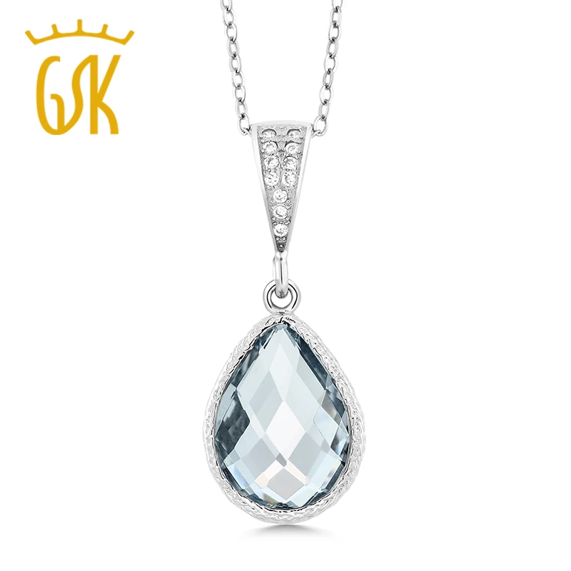 GemStoneKing в форме груши Шахматная Подушка имитация аквамарин 925 Серебро кулон