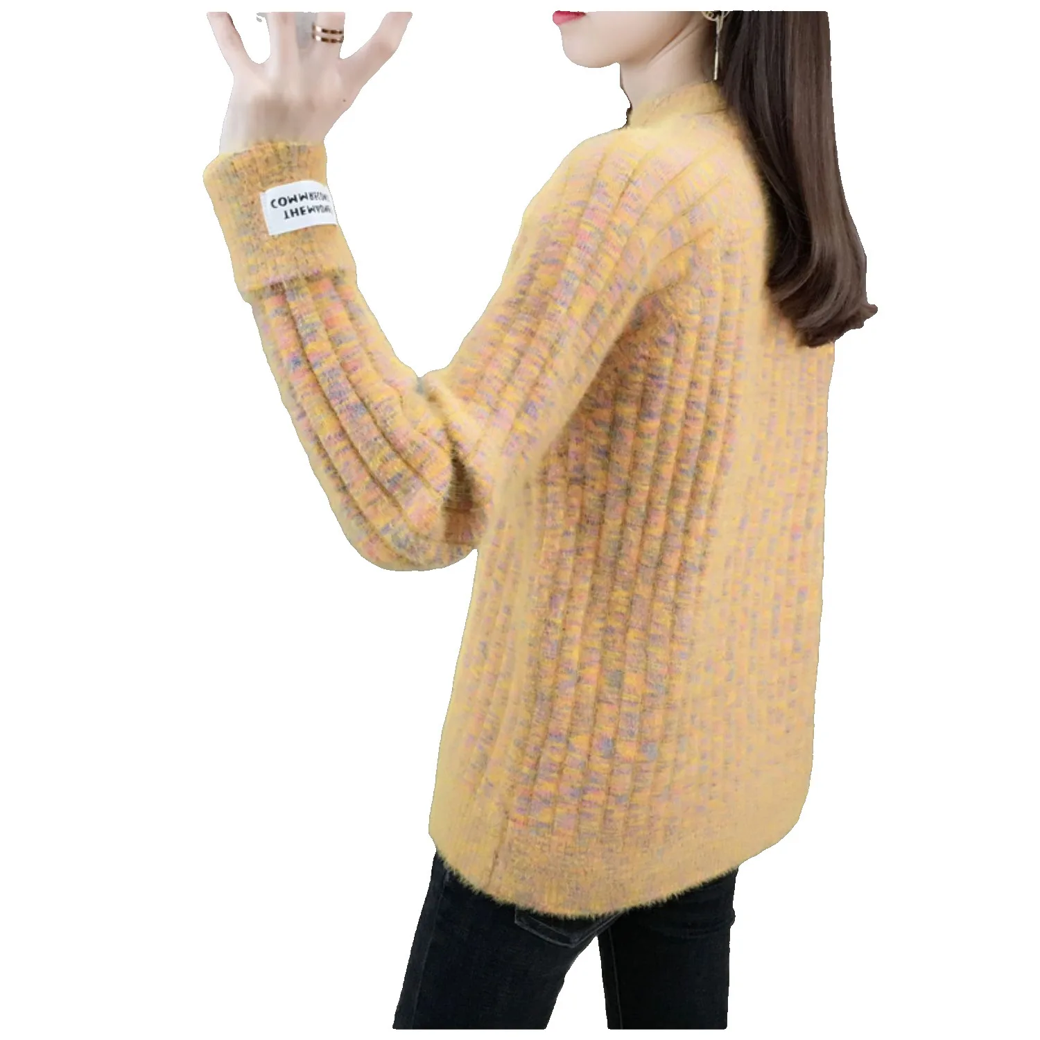 

2020 Autumn Winter Women Sweater High Neck Fashion Imitation Mink Velvet Plaid Long Sleeve Female Casual Pullovers Kintted Tops