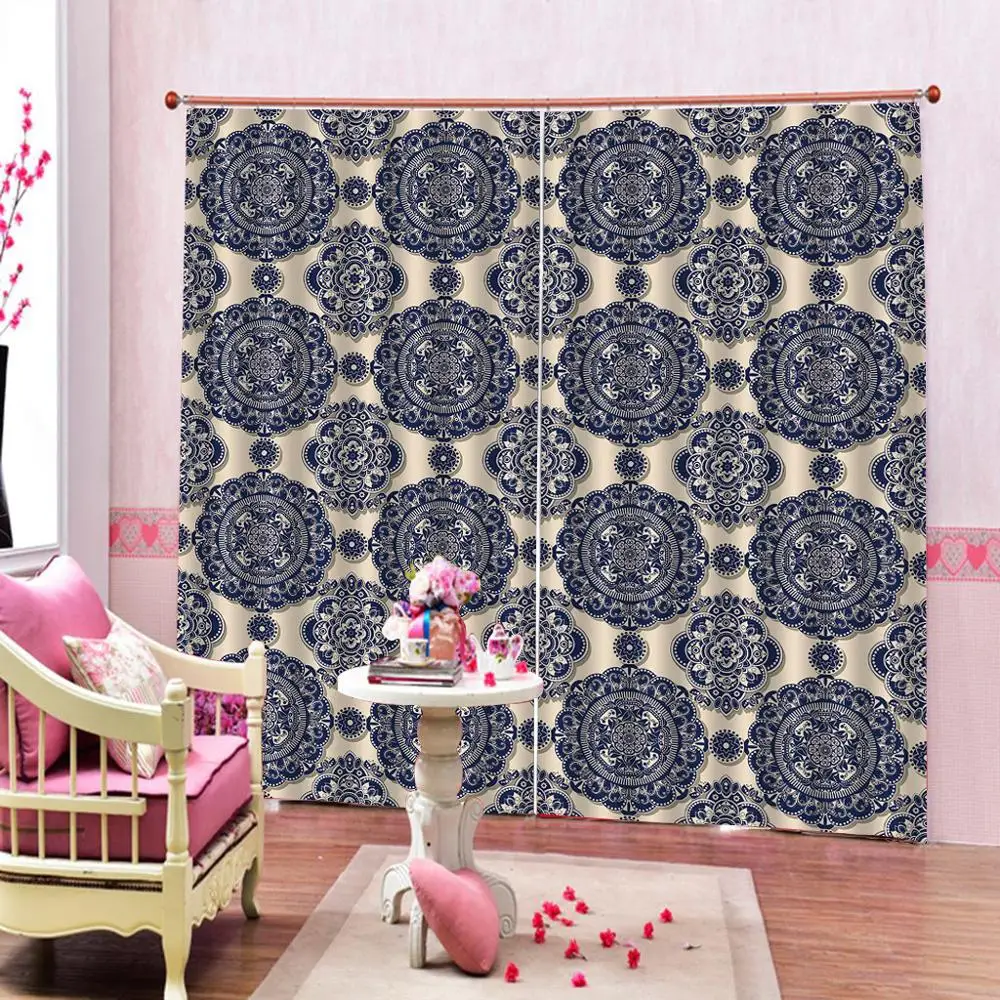 Пользовательские Ретро европейские узоры комнатные шторы большие окна Блэкаут