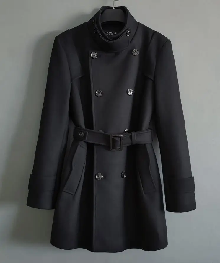 

Belted woolen coat men's gabardinas clothing winter new classic handsome fashion double-row large size