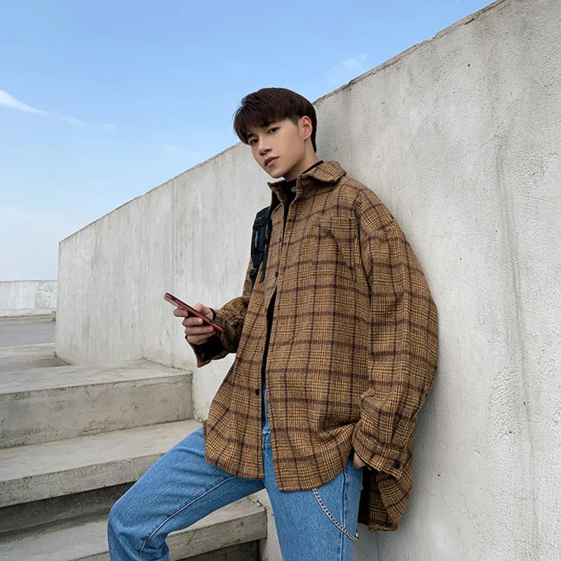 Мужские рубашки осенние клетчатые Утепленные Пальто джентльмен 5xl свободная
