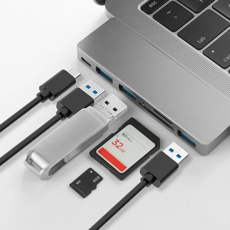 39XD Macbook Pro 2020 13 15 MacBook Air 2018 2019 аксессуары с 3 портами USB 3.0 6 в 1 Алюминиевый адаптер C |