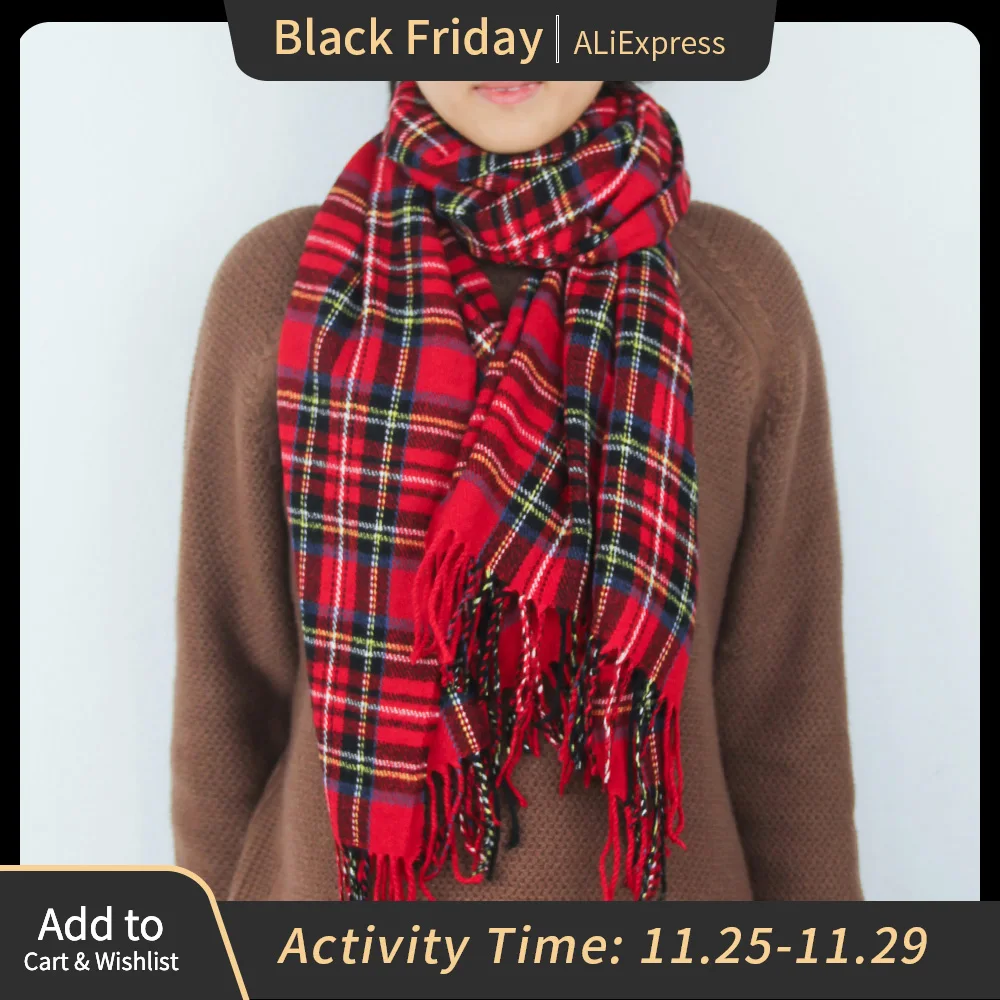 

Ohyoga Winter Women Scarf Cashmere Long Wrap Plaid Shawl Soft Warmer Acrylic Blacket Scarves Outdoor Cycling