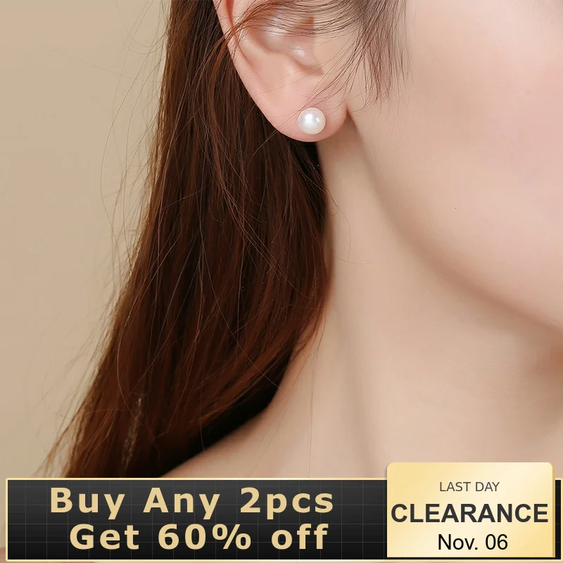 DAIMI серьги с золотым жемчугом 18 К белые круглые гвоздики из пресноводного жемчуга