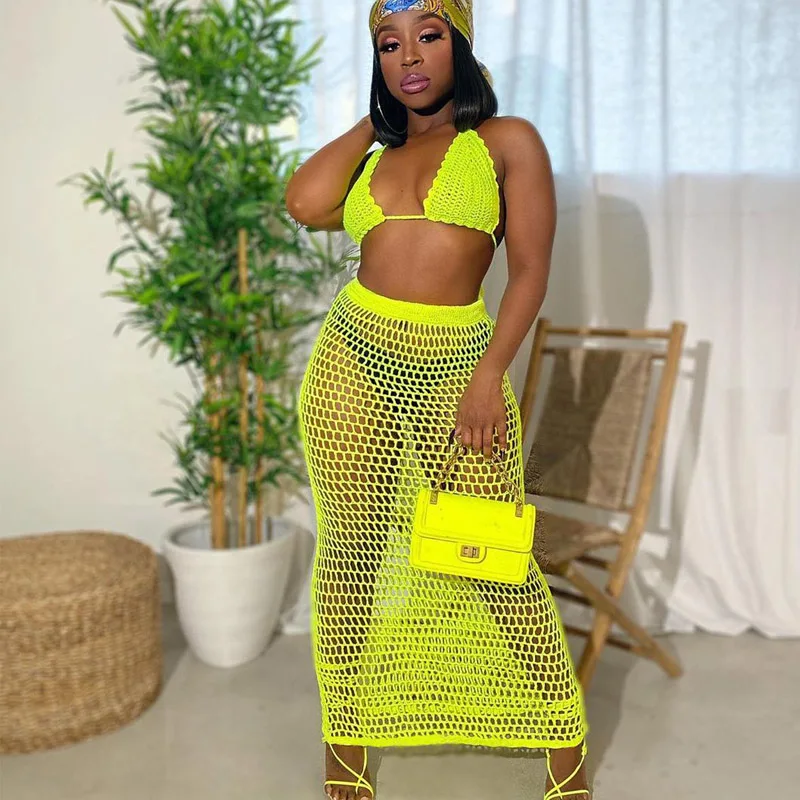 Женский вязаный комплект из двух предметов в сеточку соблазнительные прозрачные