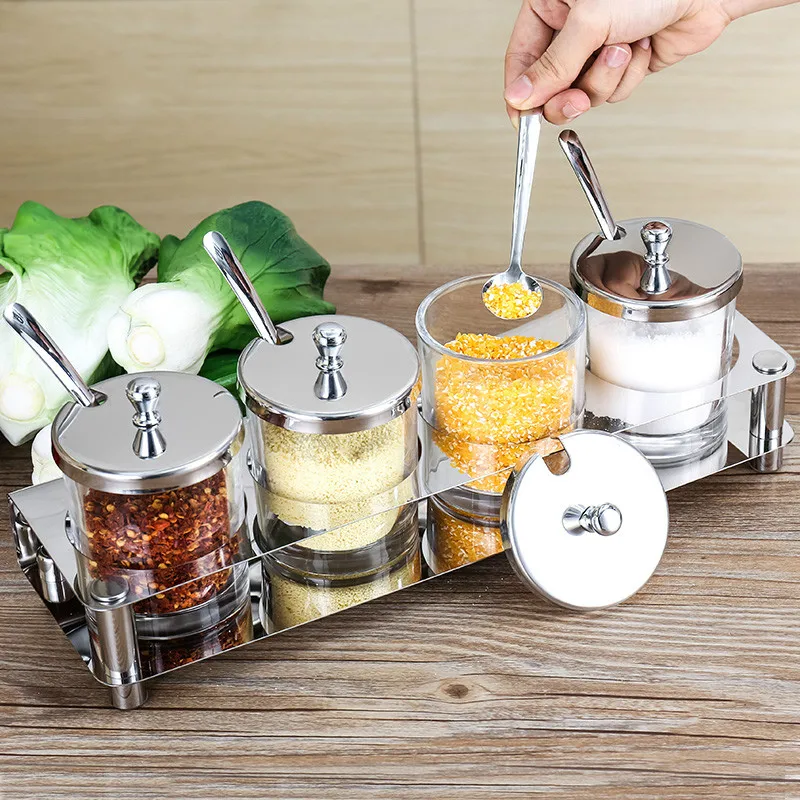 Набор стеклянных банок для приправ из нержавеющей стали контейнер соли кухонные