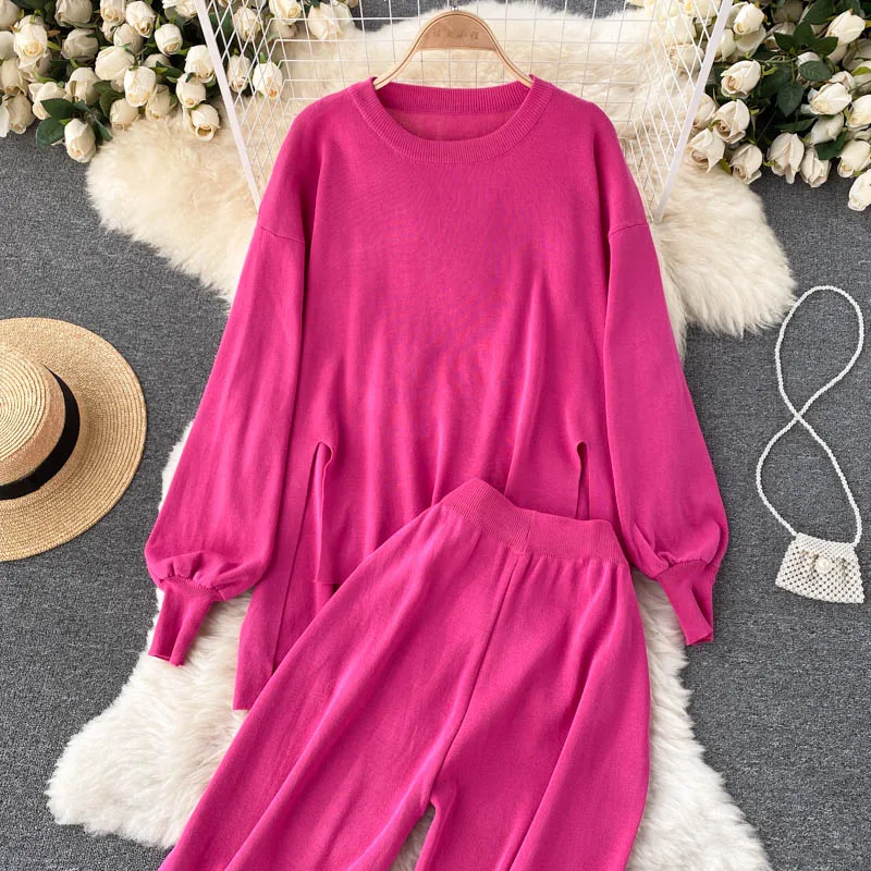 Женский костюм-двойка из топа и длинных брюк с высокой талией в Корейском стиле