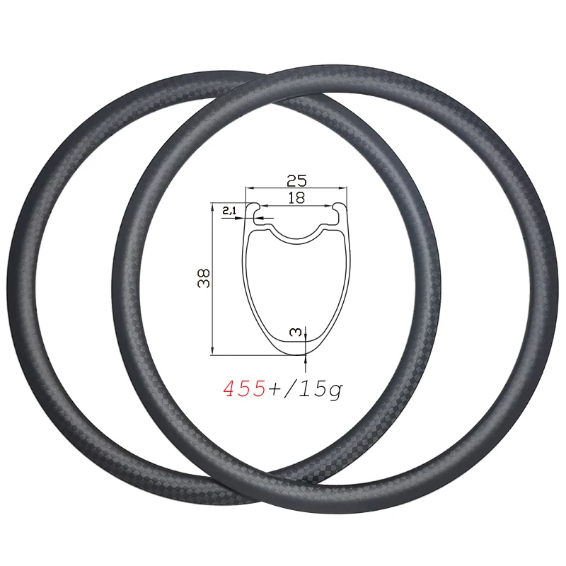 

455g 700C 38mm Road Bicycle Clincher Tubeless Disc Carbon Rims 25mm Wide Gravel Wheel 18H 20H 21H 24H 28H UD 3K 12K Matte Glossy