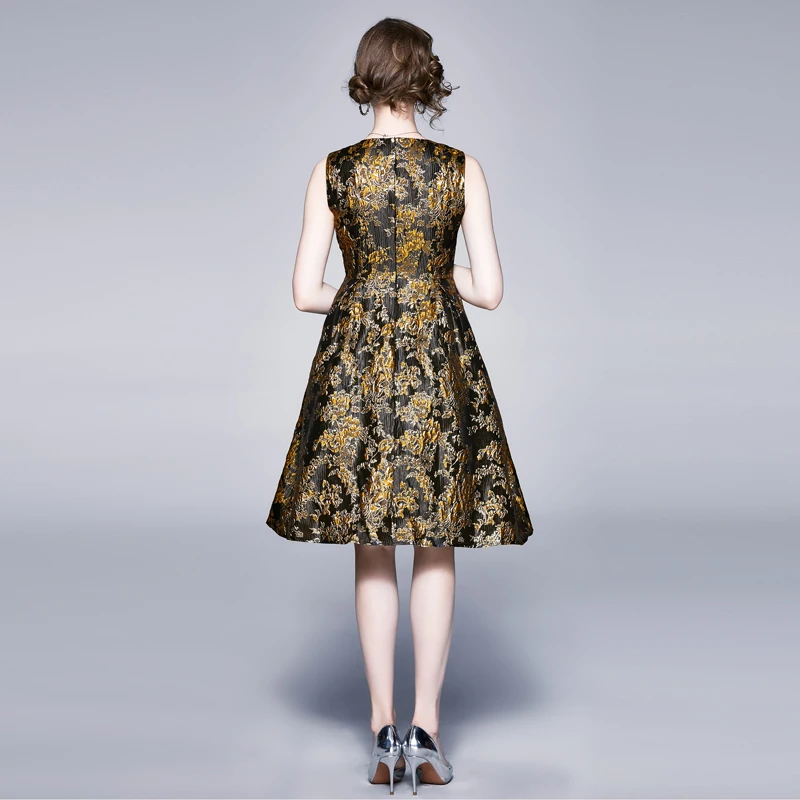 

Will spot the new European fashion temperament of jacquard collar sleeveless vest skirt dress