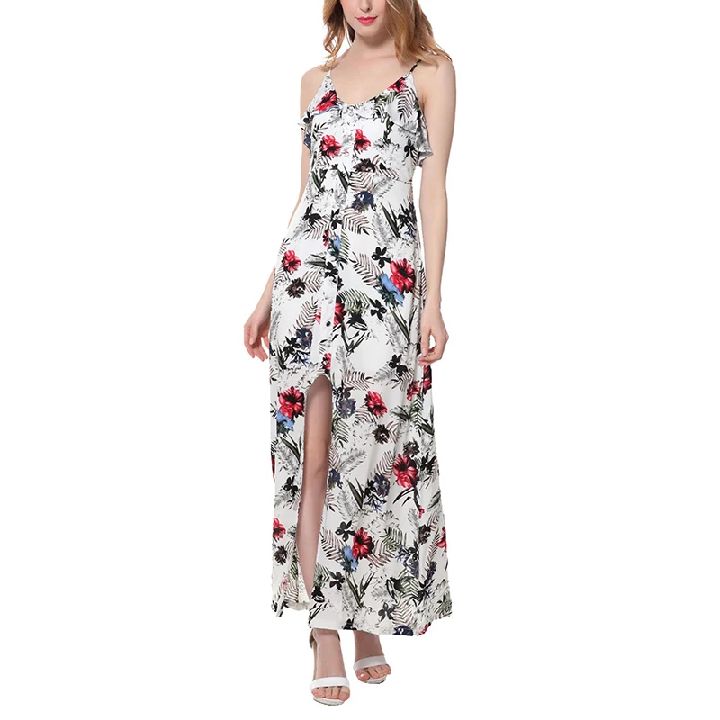 

frocks for women Long dress with sling slit print XXL; Women's white print