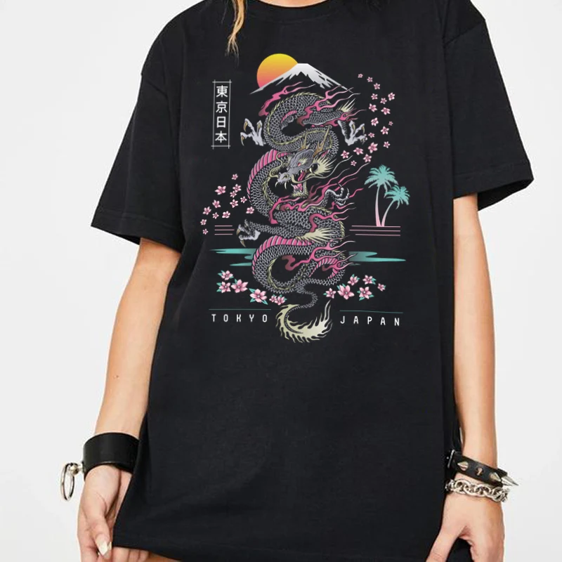 Футболка женская оверсайз с принтом дракона винтажный топ графическим в