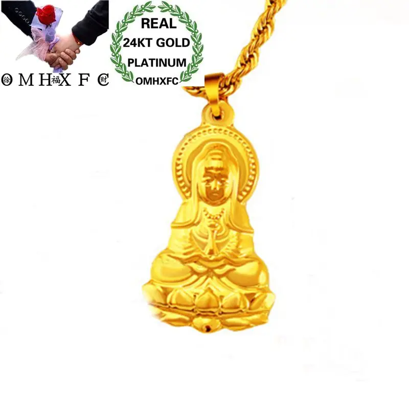 

OMHXFC Wholesale European Fashion Woman Man Unisex Party Birthday Wedding Gift GuanYin Buddha 24KT Real Gold Charm Pendant PN226