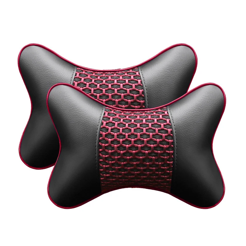 Black and Red(2pcs) IKSNAIL подушка для автомобиля из искусственной кожи, защита шеи, подголовник автомобиля, удобные автомобильные принадлежности, безопасные дышащие подушки для шеи - Цвет: Black and Red(2pcs)