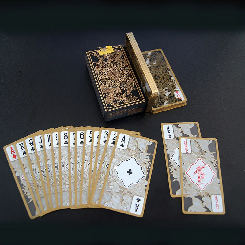 

1 Piece RED/BLACK Plastic PVC Poker Waterproof Transparent Gold Dragon Pattern Playing Cards Creative Gift Poker