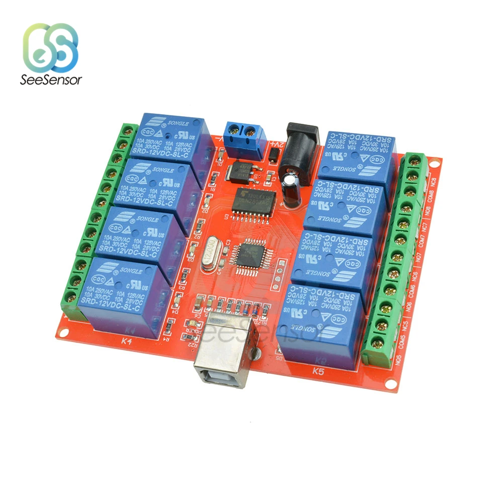 12V 8 канальный релейный модуль USB Программируемый компьютерный переключатель