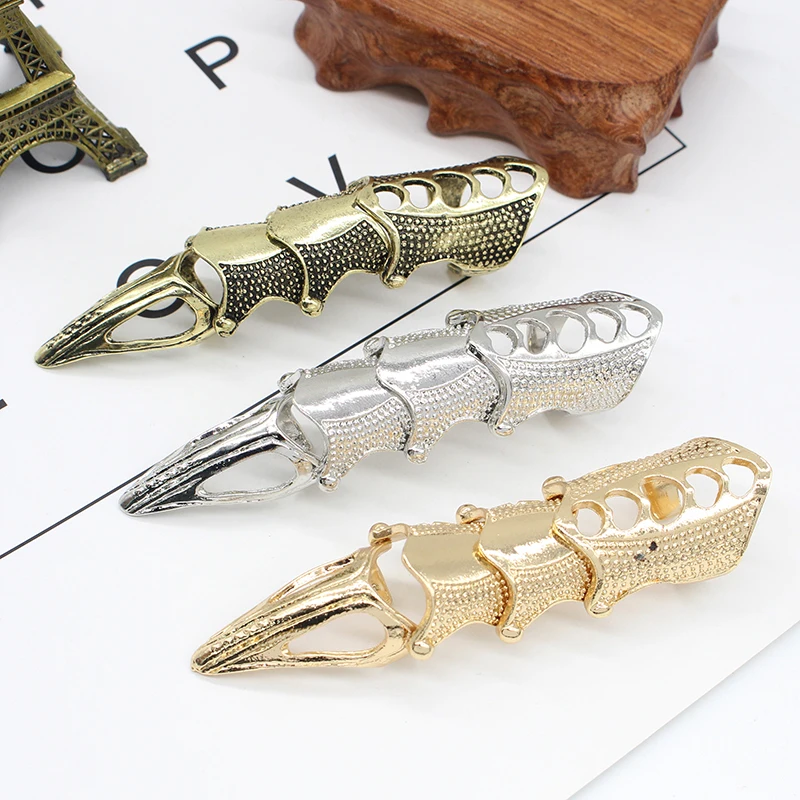 

2020 NEW Cool Boys Punk Gothic Rock Scroll Joint Armor Knuckle Metal Full Finger Ring Gold Cospaly DIY Ring Halloween Decoration