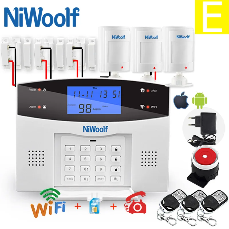 Wifi PSTN GSM сигнализация 433 беспроводной проводной детектор сигнализации умный дом релейный выход приложение английский/русский/испанский/Франция/Итальянский - Цвет: E