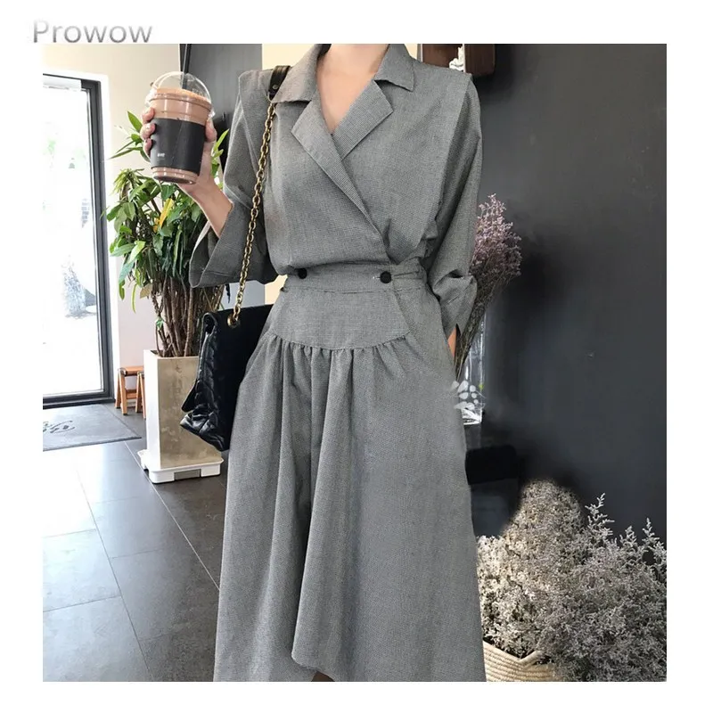 

summer 2020 NEW fashion women summer and autumn korea styles gray color waist adjust dress female vestido BMAB