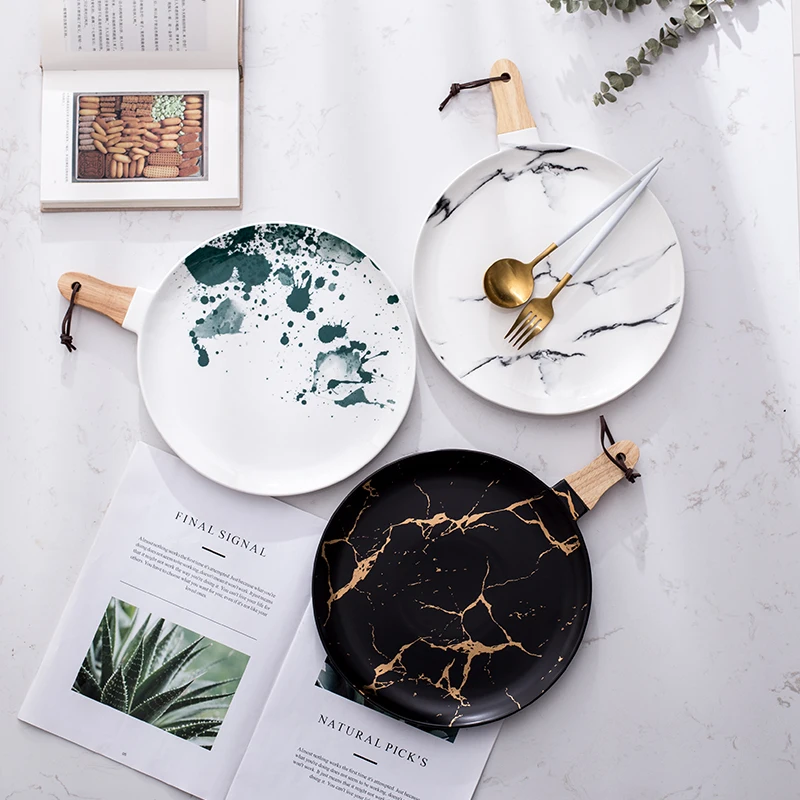 Керамические блюда и тарелки в Европейском стиле белые черные золотые